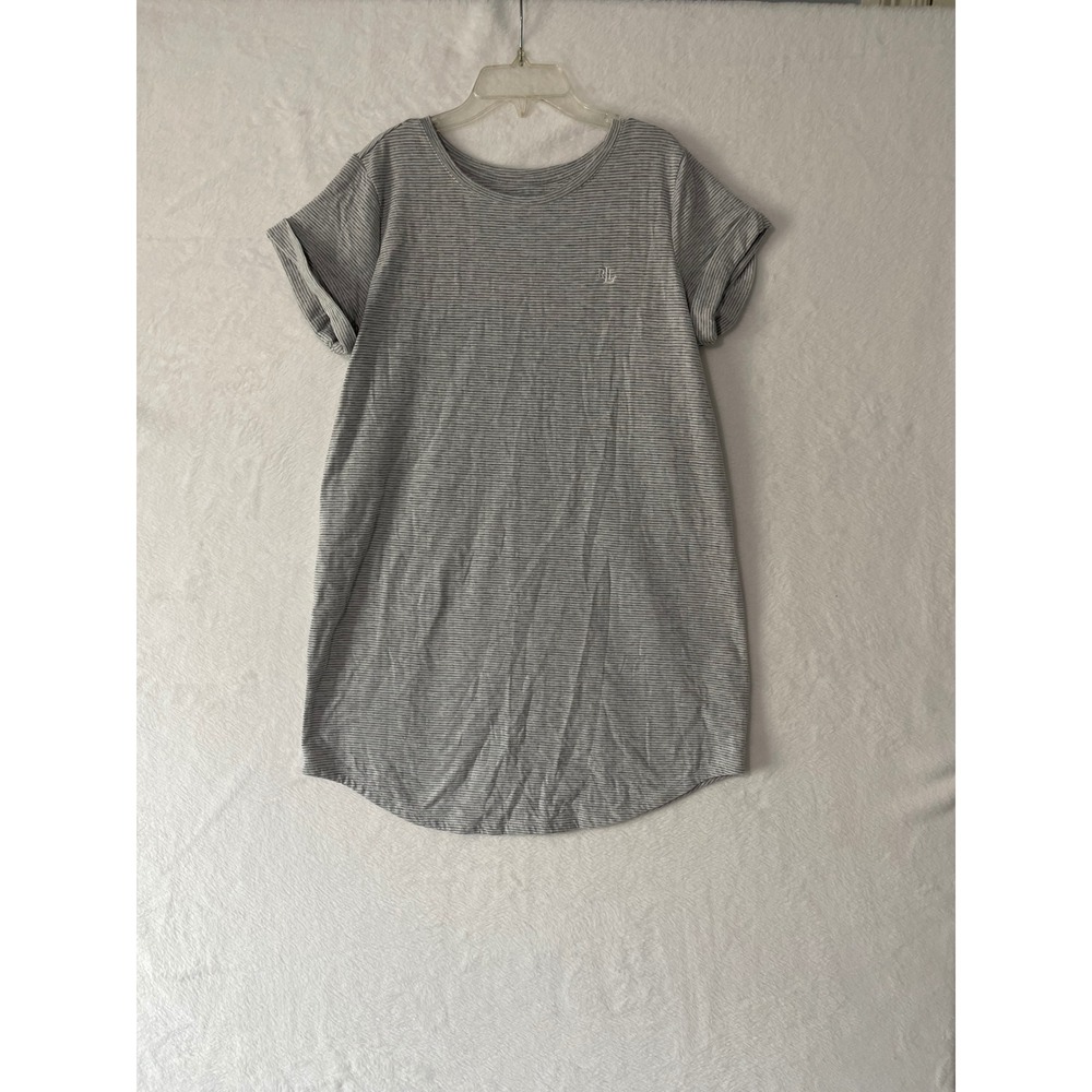 Lauren Ralph Lauren Grey Striped Short Sleeve T-Shirt Dress Medium Logo Preppy